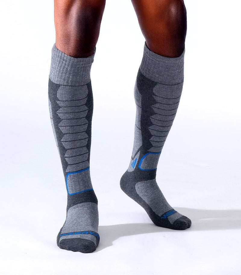 WEIERYA Ski Sock Merino Wool Ski Socks Mens Womens Skiing & Snowboarding Socks, Over The Calf (US, Alpha, Small, Regular, Regular, 2, Grey) - Image 2